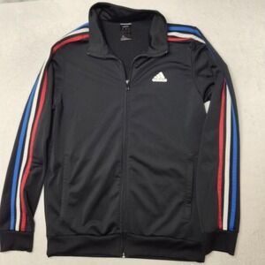 Adidas Track Jacket Mens M Black Red White Blue Striped Full Zip Tiro Soccer